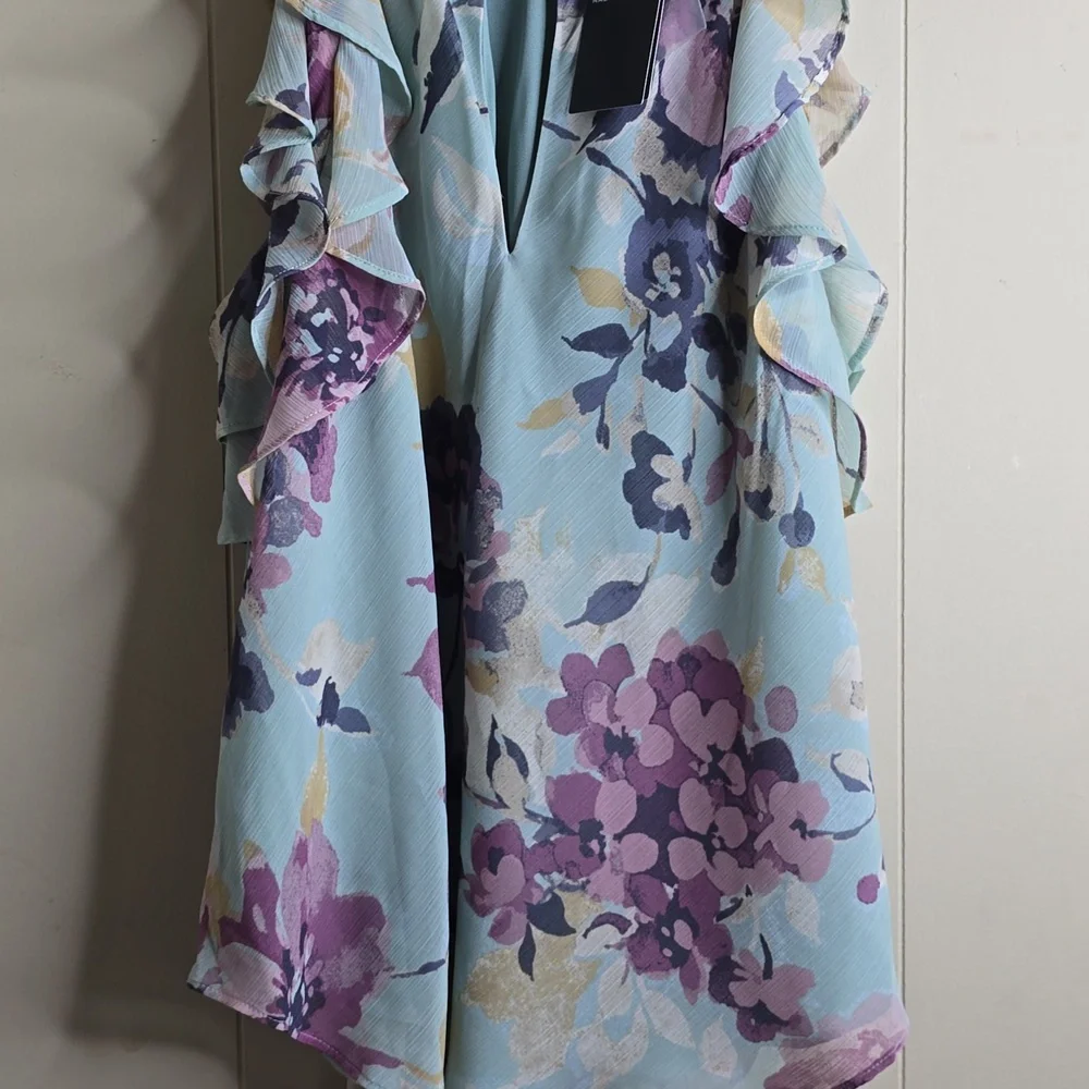 Women's Floral Ruffle Top - Blue and Purple 8 Lauren Ralph Lauren - Picture 4 of 9